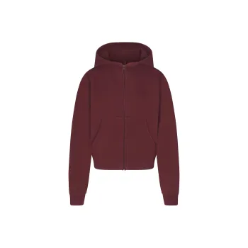 SKIMS COTTON FLEECE CLASSIC ZIP UP HOODIE Sweatshirt Women's OXBLOOD/Fuchsia