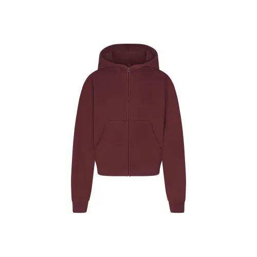 SKIMS COTTON FLEECE CLASSIC ZIP UP HOODIE Sweatshirt Women's OXBLOOD/Fuchsia