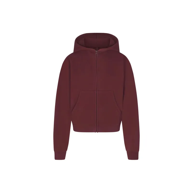 SKIMS COTTON FLEECE CLASSIC ZIP UP HOODIE Sweatshirt Women's OXBLOOD/Fuchsia-0