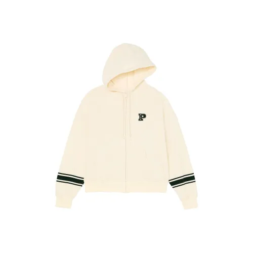 Victoria's Secret PINK Ivy Fleece Campus Full-Zip Hoodie/White Shell Sweatshirt Women's White Shells