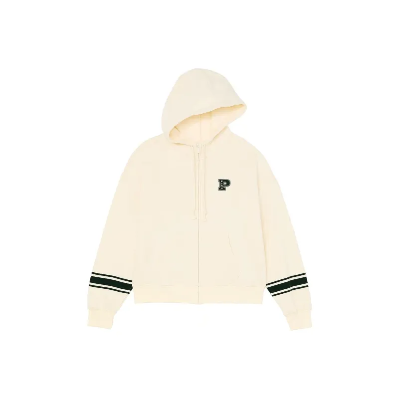 Victoria's Secret PINK Ivy Fleece Campus Full-Zip Hoodie/White Shell Sweatshirt Women's White Shells-0