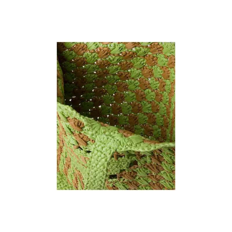 PRADA Viscose Tote Bag, Shopping Bag, Handbag Women's Lawn Green With Caramel-3