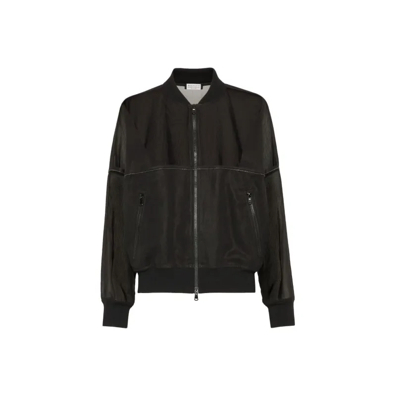 Brunello Cucinelli Shiny Trim Organza Bomber Jacket-0