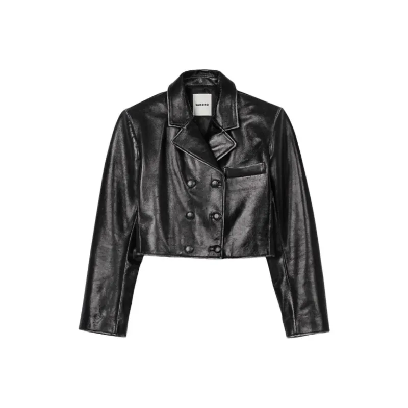 Sandro Cropped Leather Jacket-0