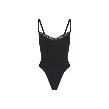 SKIMS Valentine's Day Collection SS25 SEAMLESS SCULPT LACE THONG BODYSUIT Bodysuits Women's Onyx/Agate Colored