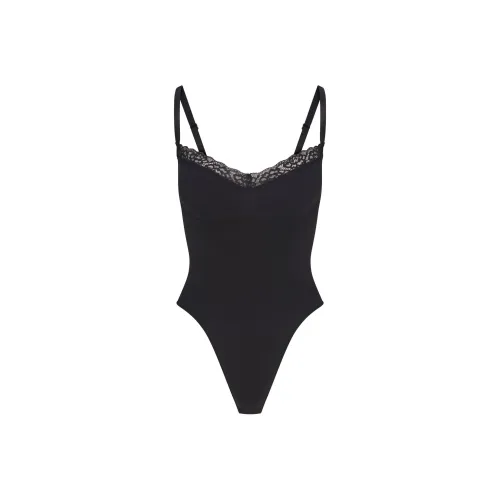 SKIMS Valentine's Day Collection SS25 SEAMLESS SCULPT LACE THONG BODYSUIT Bodysuits Women's Onyx/Agate Colored