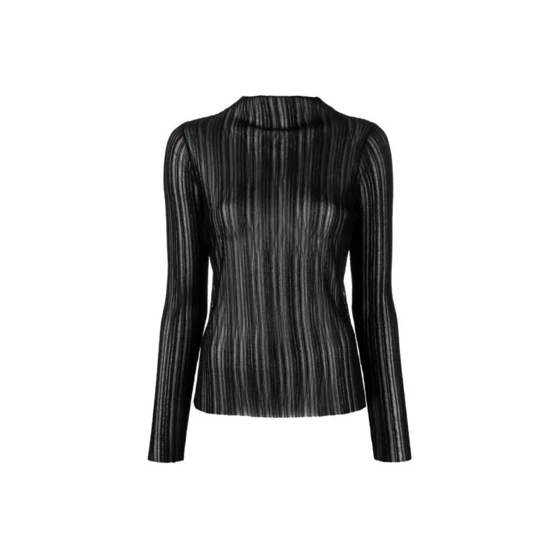 Anine Bing Amy Ribbed knit Sheer Top-0