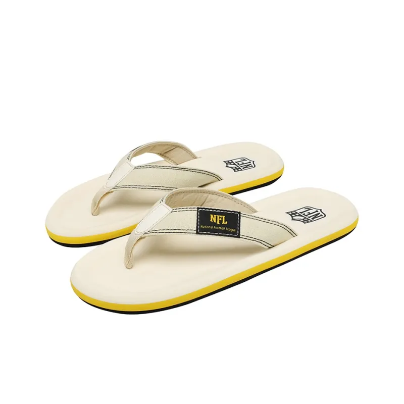 NFL Slip Resistant Abrasion Resistant Odor Resistant Quiet Flip Flops Men's Ecru-2