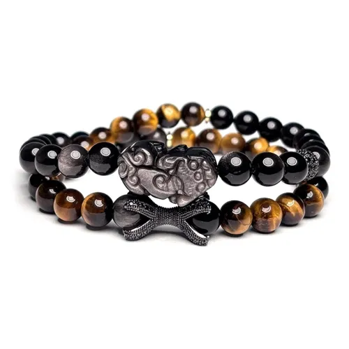 MOUNTAINS AND MANS Natural Obsidian New Chinese Style Stackable Good Luck Beaded Bracelet Men's