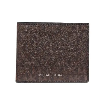 MICHAEL KORS MK Cooper Coated Canvas Card Holder Wallet Men's Black Brown