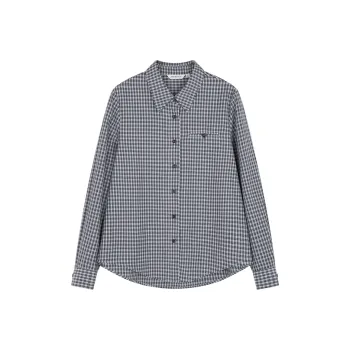 Mo Han Yi Mei Shirt Women's Navy Blue Checkered
