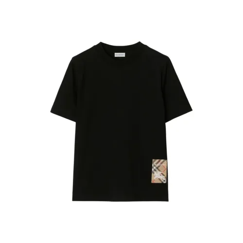 Burberry Checked Patch Crewneck T Cotton