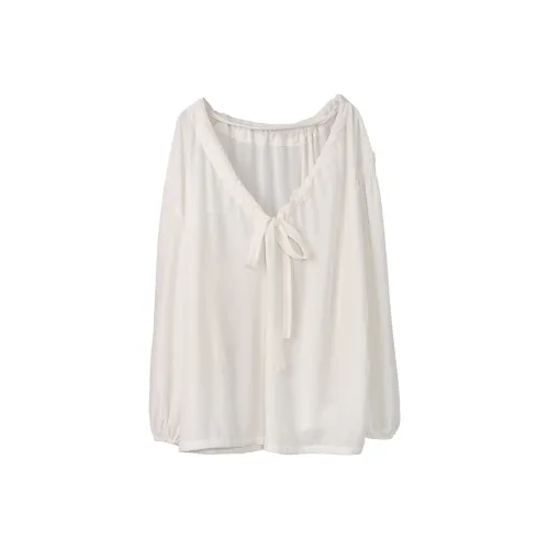 Fstudio Early Spring Korean Style Loose Fit V Neck Lightweight Long Sleeved Base Shirt Women's Beige