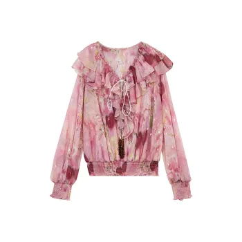 ELF SACK Chiffon Shirt Women's Floral Pink