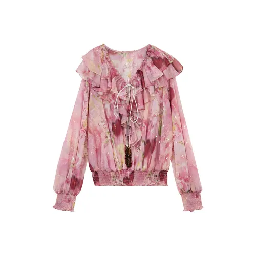 ELF SACK Chiffon Shirt Women's Floral Pink