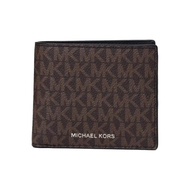MICHAEL KORS MK Cooper Coated Canvas Card Holder Wallet Men's Black Brown-1