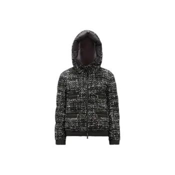 Moncler Orange Panelled Tweed Puffer Jacket
