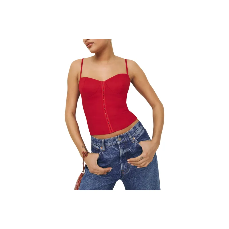 REFORMATION Christen Linen Top Camisole Women's Lipstick Color-0