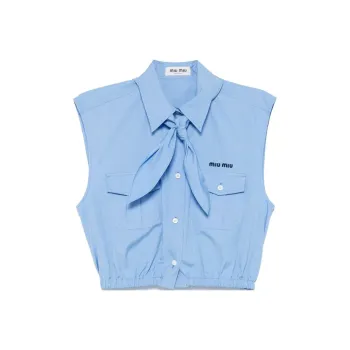 MIU MIU Logo Embroidered Sleeveless Shirt
