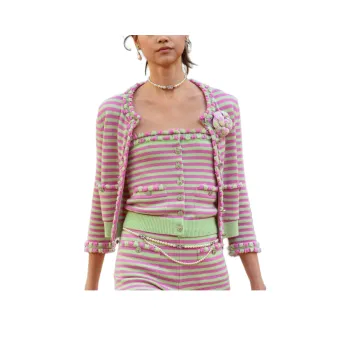 CHANEL 25S Spring Summer Collection Cashmere Sweater Women's Green Pink Color