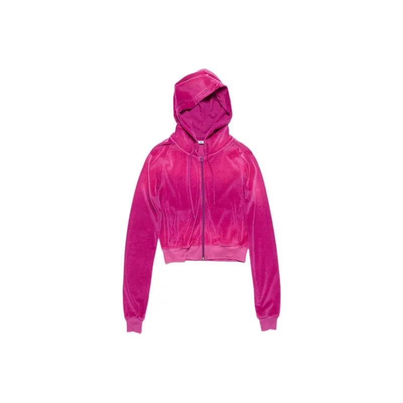 Acne Studios Hooded Zip Sweater Velvet Jackets & Coats Women's Pink Purple-0