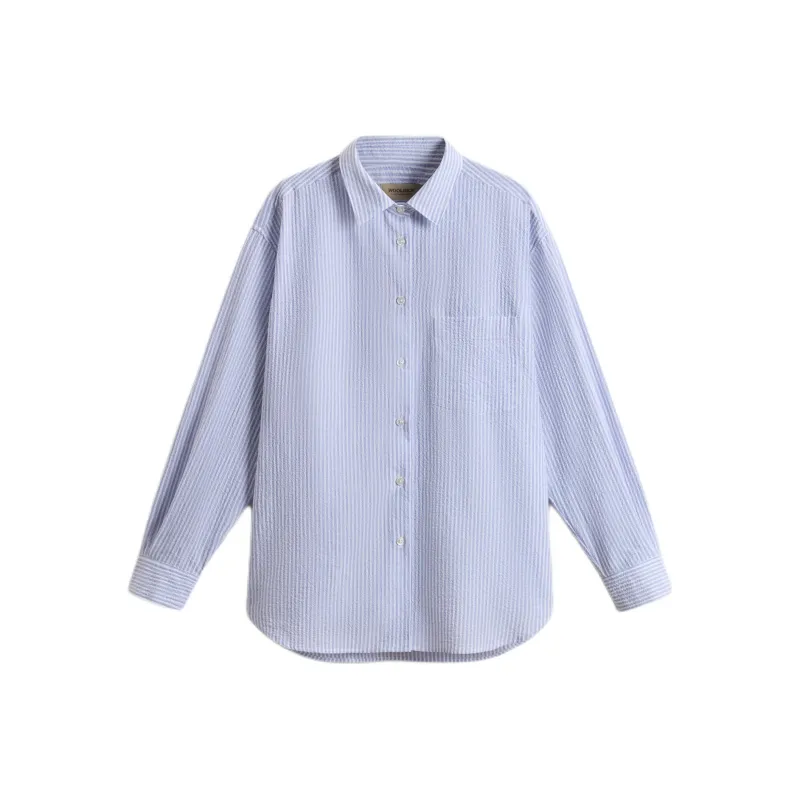 WOOLRICH Pinstriped Curved Hem Shirt-0