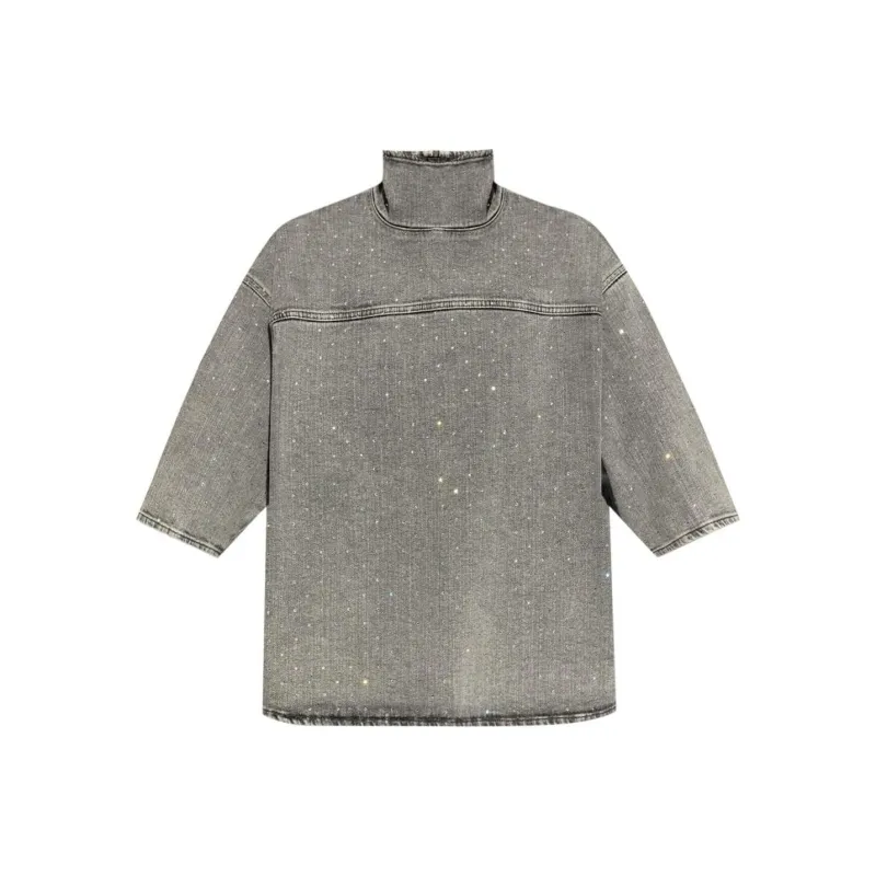 Fabiana Filippi High Neck Embellished Denim Top-0