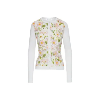 Oscar De La Renta Botanical-print Fine-knit Cardigan