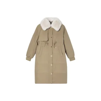 DKNY FW22 Solid Color Lapel Thickened Long Down Jacket Women's Camel