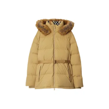 Burberry Belted Waist Hooded Down Jacket