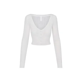 SKIMS FW24 Fake Day Collection SWEATER POINTELLE CROPPED CARDIGAN Knitwear Women's MARBLE/Marble Color