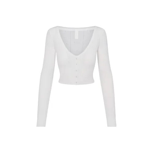 SKIMS FW24 Fake Day Collection SWEATER POINTELLE CROPPED CARDIGAN Knitwear Women's MARBLE/Marble Color