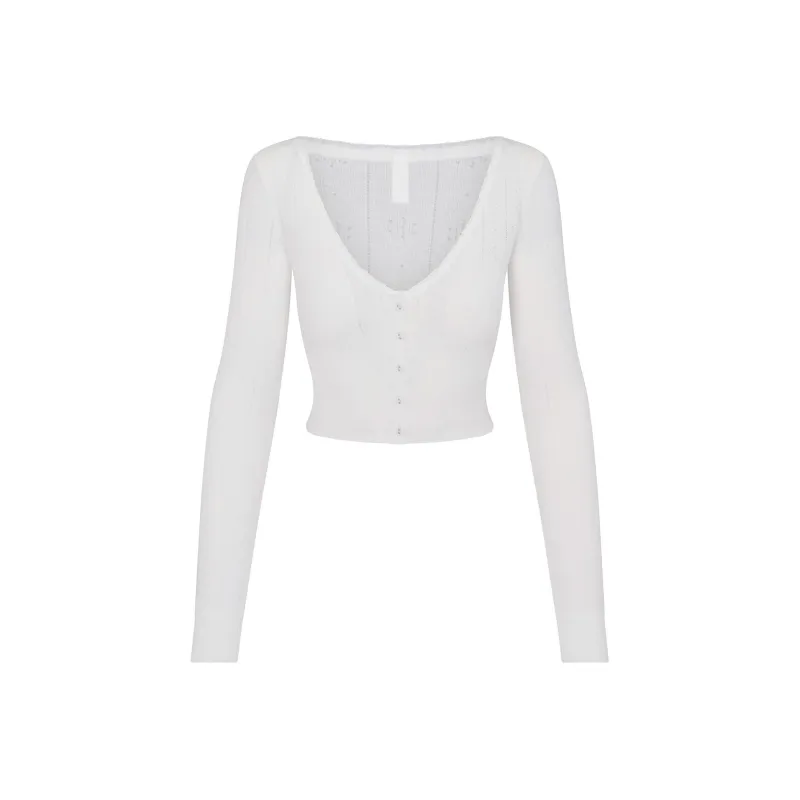 SKIMS FW24 Fake Day Collection SWEATER POINTELLE CROPPED CARDIGAN Knitwear Women's MARBLE/Marble Color-0