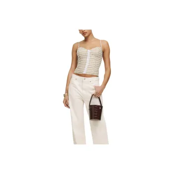 REFORMATION Christen Linen Top Camisole Women's Sand Dune Plaid