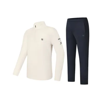 FILA Casual Sportswear Men Clothing Set Gray Wheat T Shirt+Royal Blue Pants
