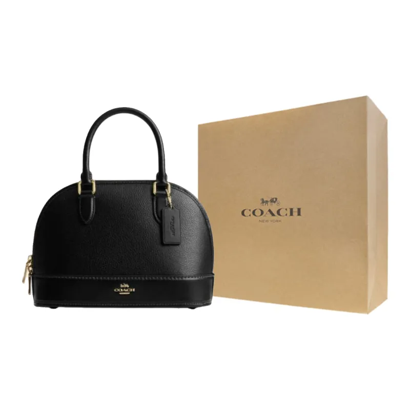 COACH Cow Leather With Cow Split Leather One Shoulder Handbag Medium Size Women's Black-8