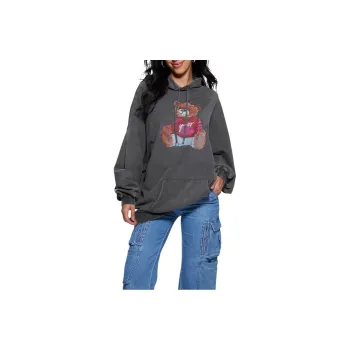 GUESS Washed Oversize Hoodie Sweatshirt Women's Gray