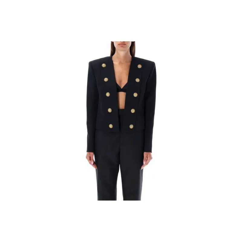 BALMAIN Button Embellished Collarless Jacket-0