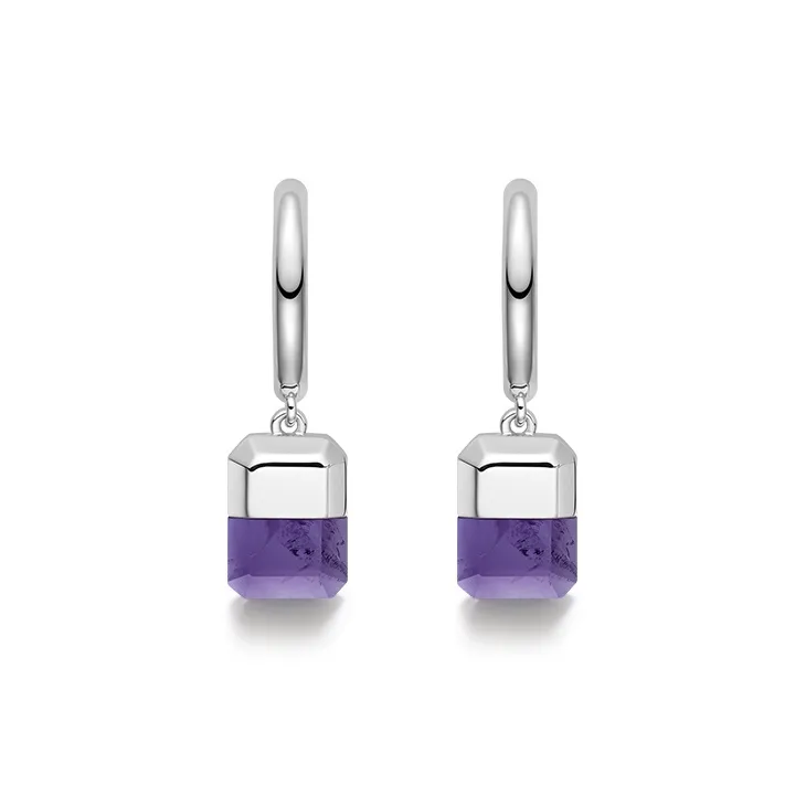 HEFANG Candy Series Copper Alloy Lucky Sugar Cube Hoop Earrings Women's-12