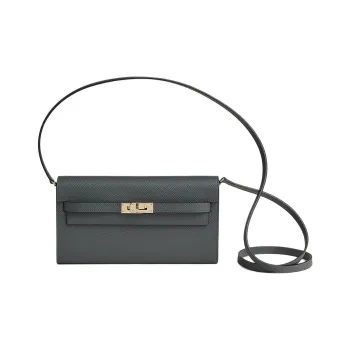 HERMES Kelly To Go Epsom Calfskin With Cordage Canvas Wallet Women's Dusty Gray & Milton Yellow & Dark Reddish Purple
