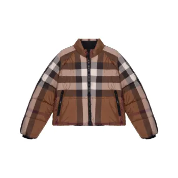 Burberry Women's Check Cropped Puffer Jacket Dark Birch Brown