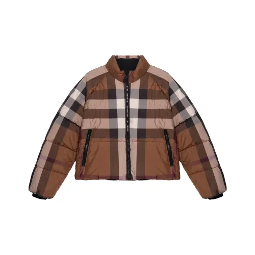 Burberry Women's Check Cropped Puffer Jacket Dark Birch Brown