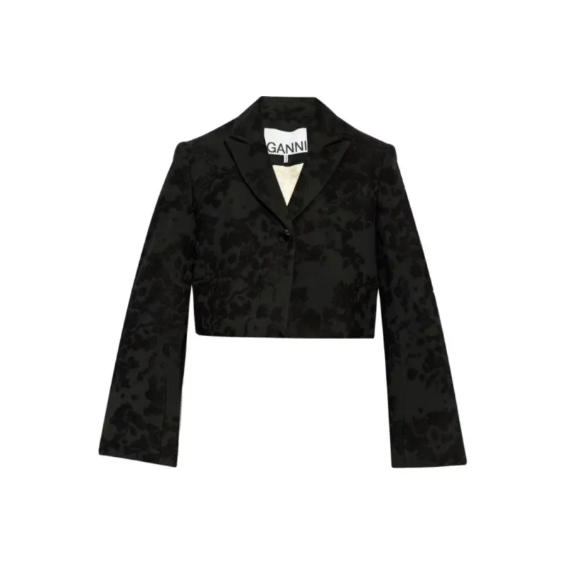 GANNI Floral Embroidered Single Breasted Cropped Blazer-0