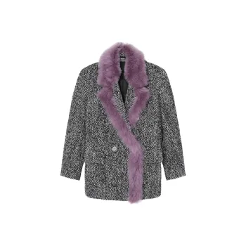 VERSACE Shearling trim Chevron Pea Coat