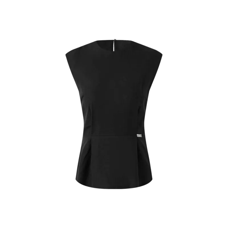 KARL LAGERFELD Solid Color Crew Neck Sleeveless T Shirt Women's Black-0
