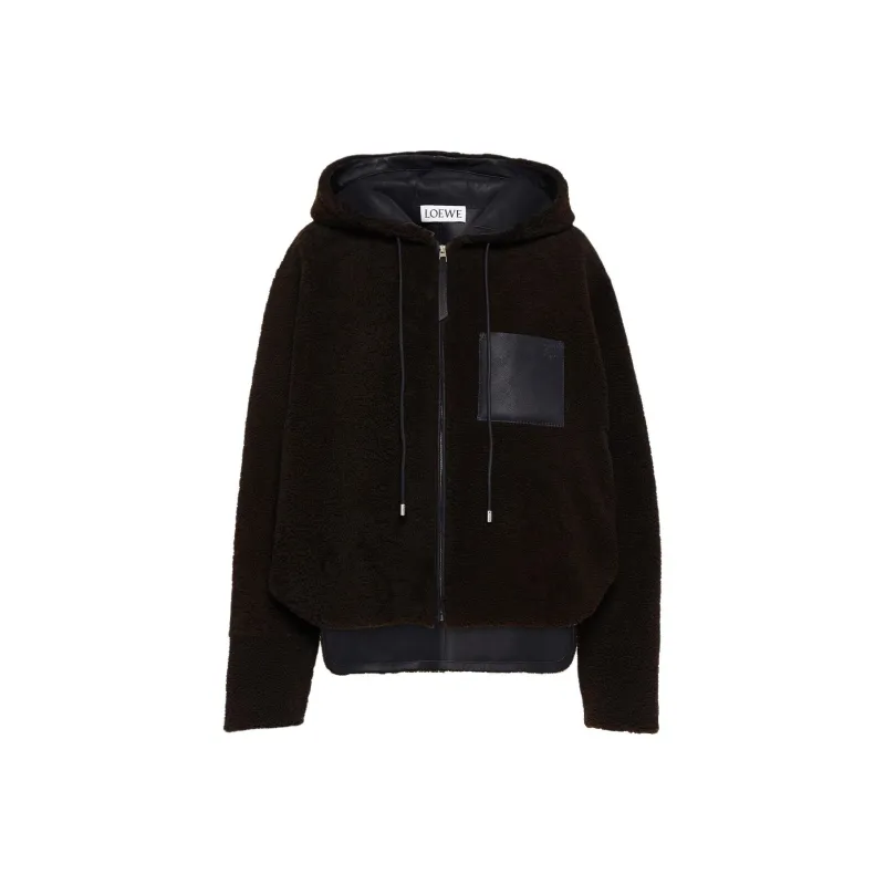 LOEWE Anagram-embossed Hooded Shearling Jacket-0