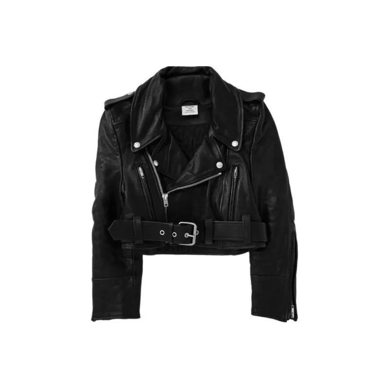 Vetements Cropped Leather Biker Jacket 'Black'-0