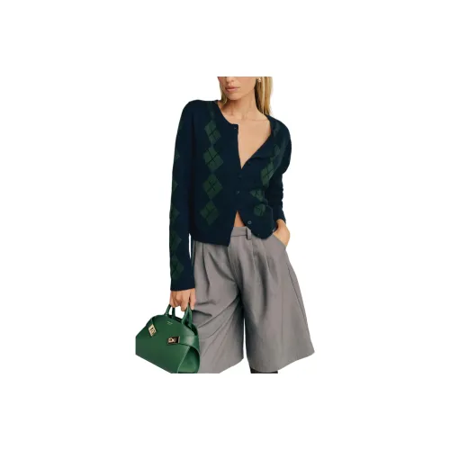 REFORMATION Clara Cashmere Crew Cardigan Cashmere Sweater Women's Marine Blue
