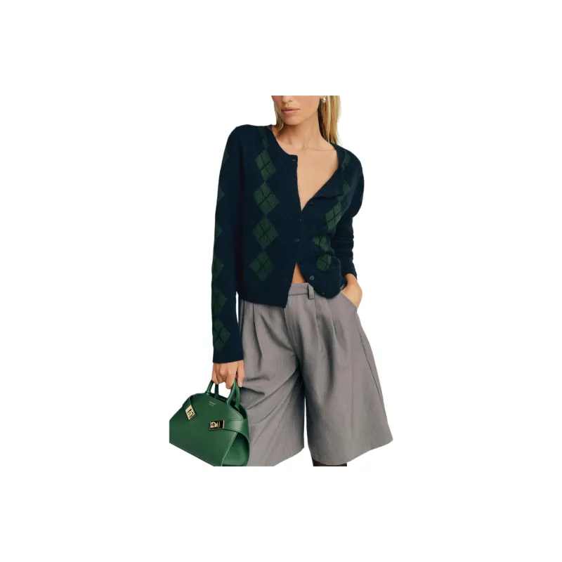 REFORMATION Clara Cashmere Crew Cardigan Cashmere Sweater Women's Marine Blue-0