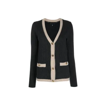 NILI LOTAN Contrast border Rib Knit Cardigan